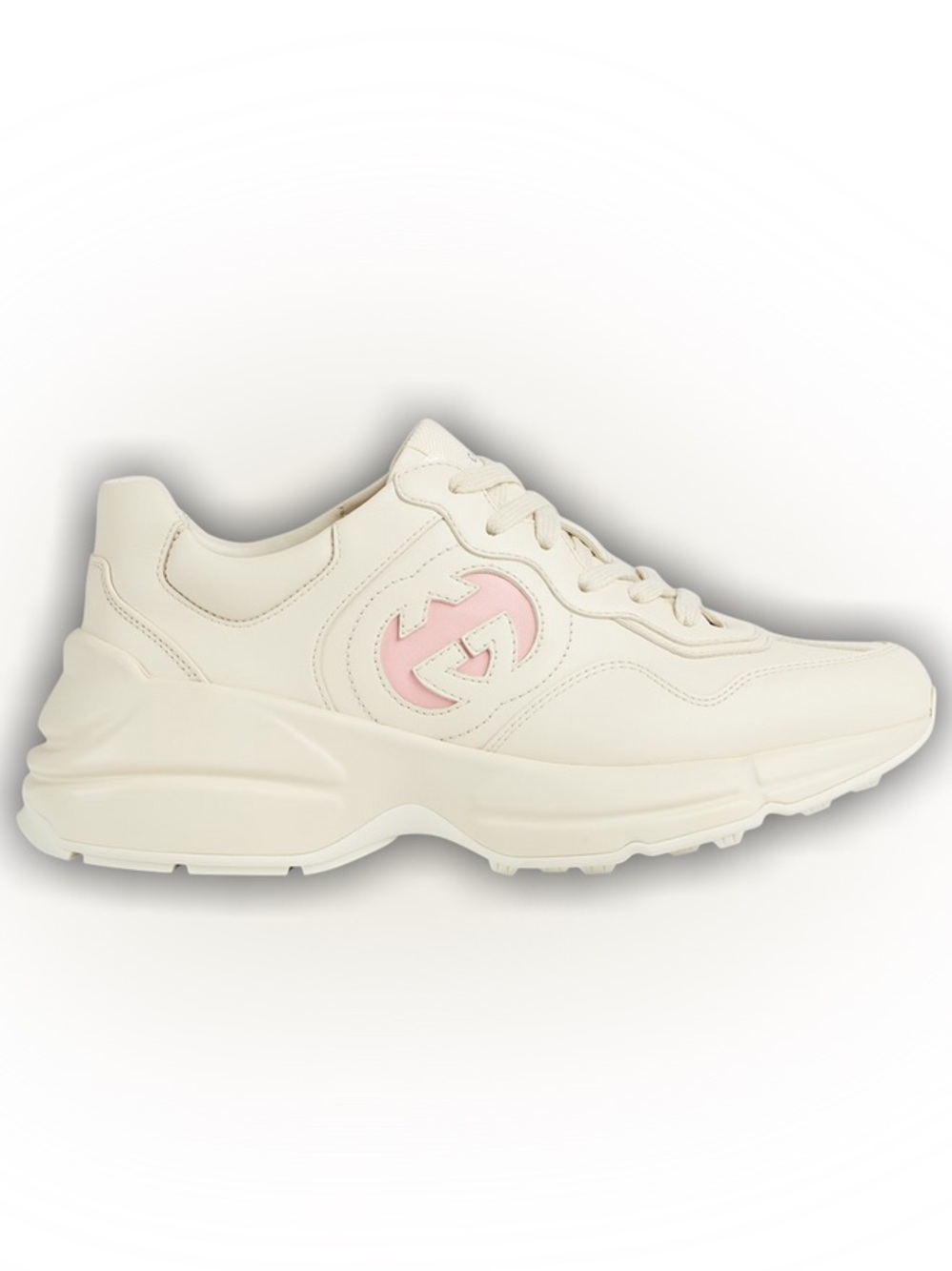 Gucci Cream Rhyton Leather Sneaker with Pink Logo Accent NWT 37